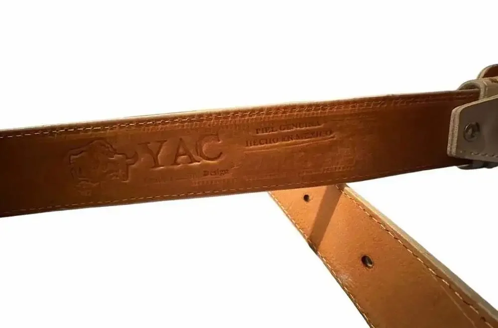 YAC Leather Embroidered Stallion Horse Belt White Gold